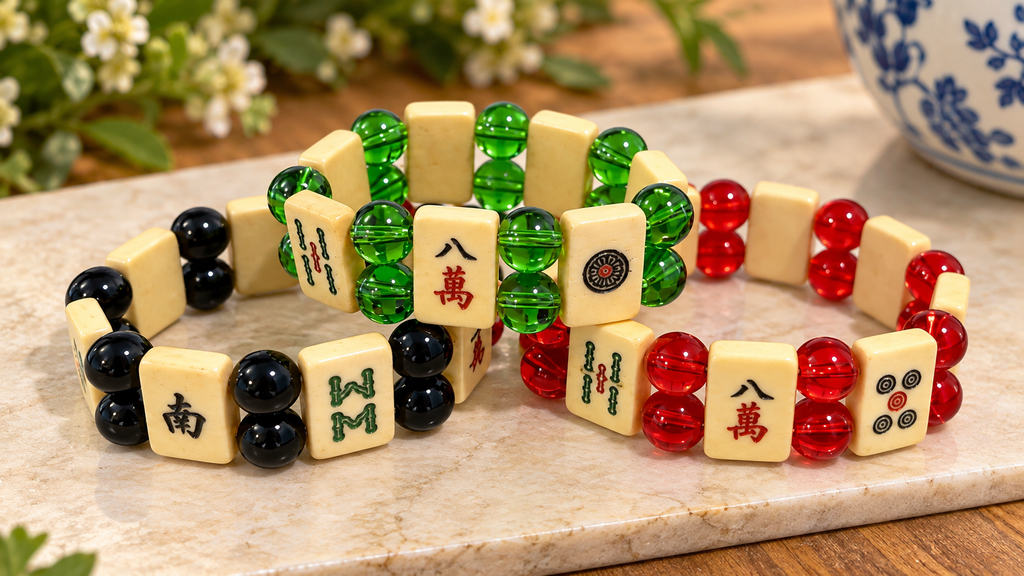 Handmade Classic Thin Bone Mah Jong Bracelet with Glass Beads