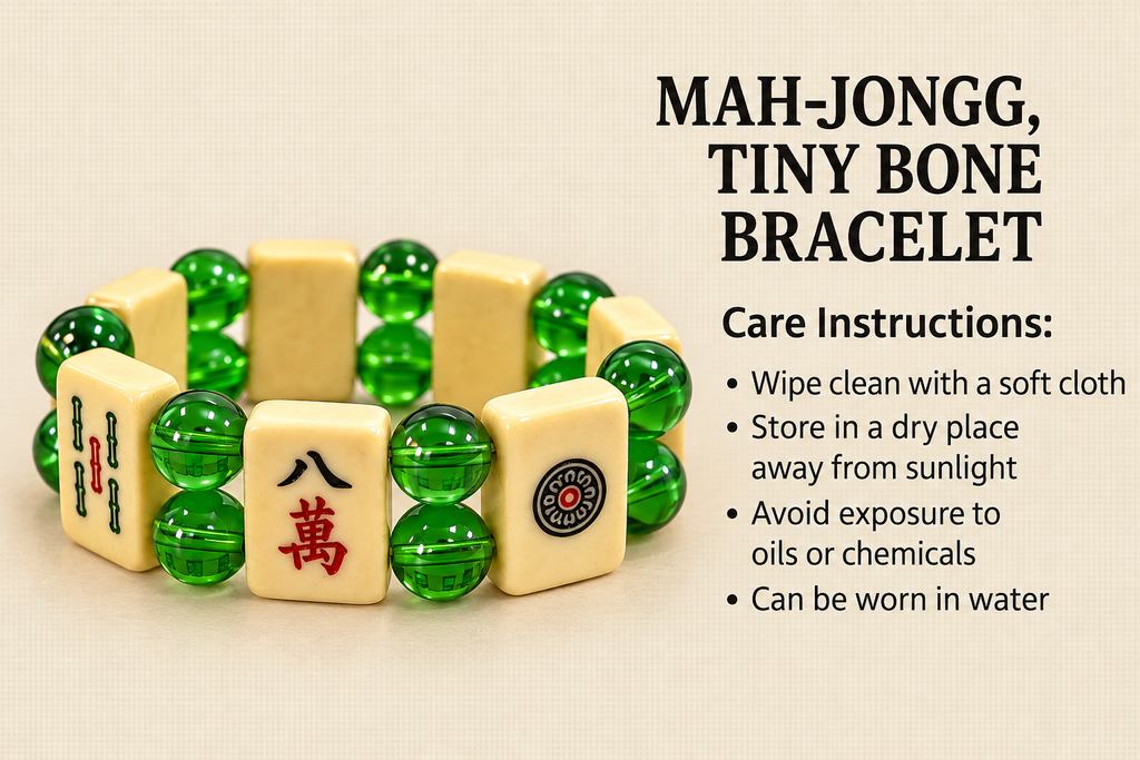 Handmade Classic Thin Bone Mah Jong Bracelet with Glass Beads