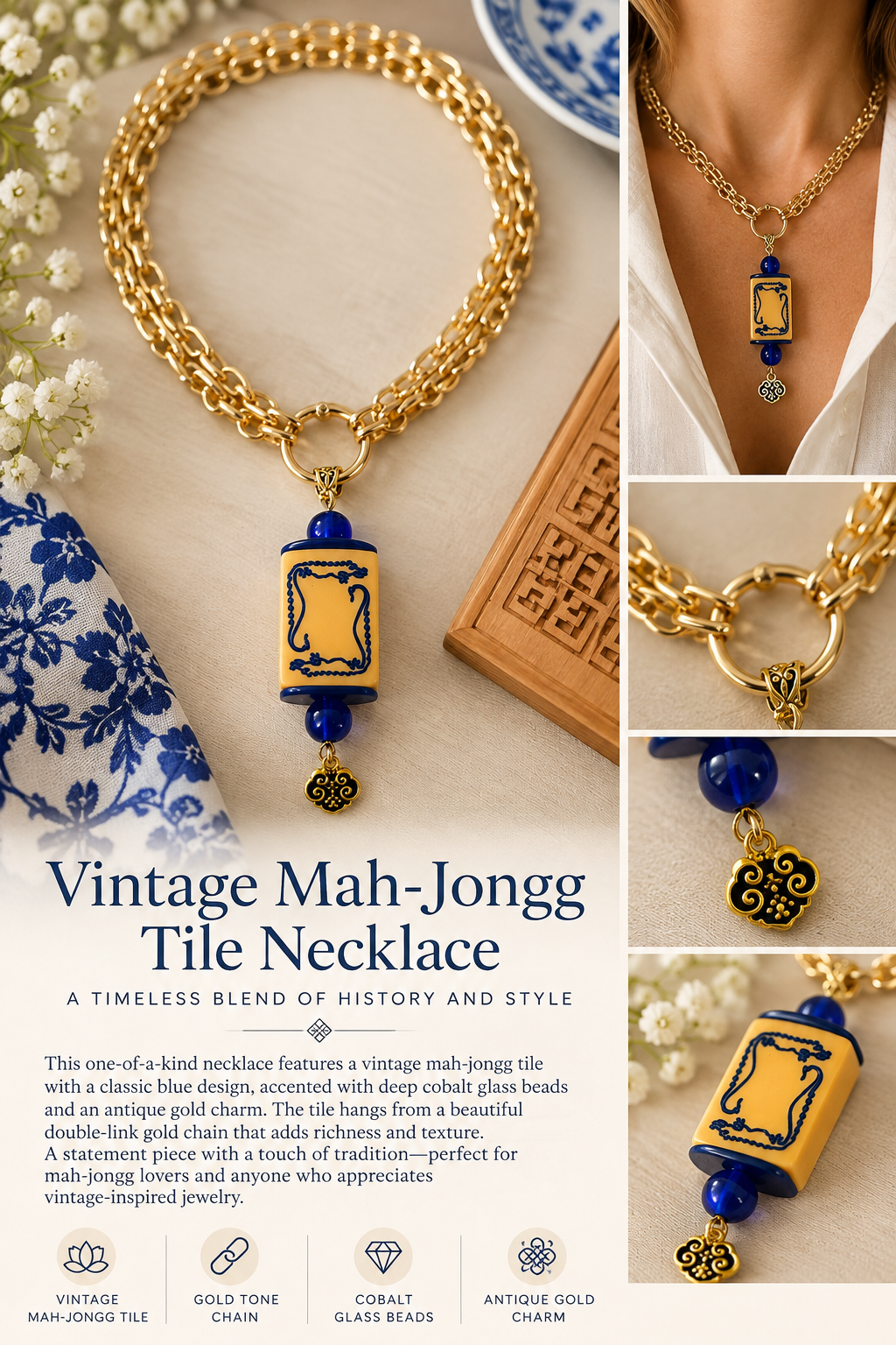 Vintage Mah-Jongg Tile Necklace — Choose Your Charm