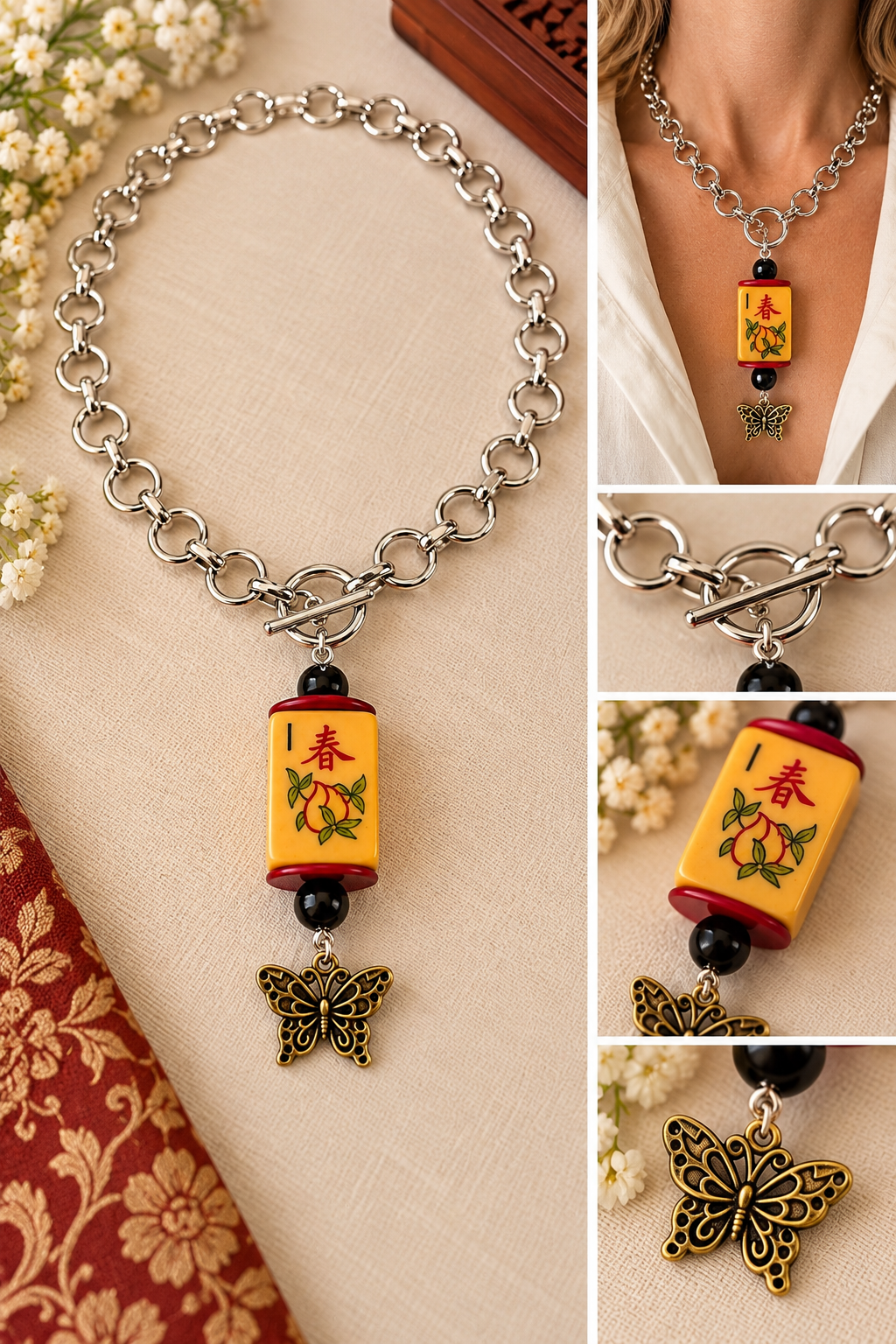 Vintage Mah-Jongg Tile Necklace — Choose Your Charm