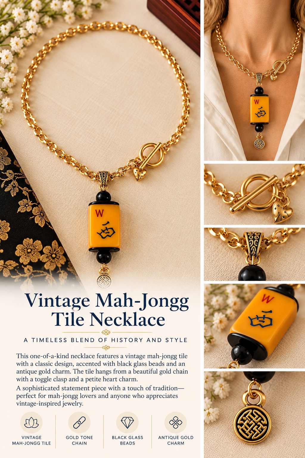 Vintage Mah-Jongg Tile Necklace — Choose Your Charm