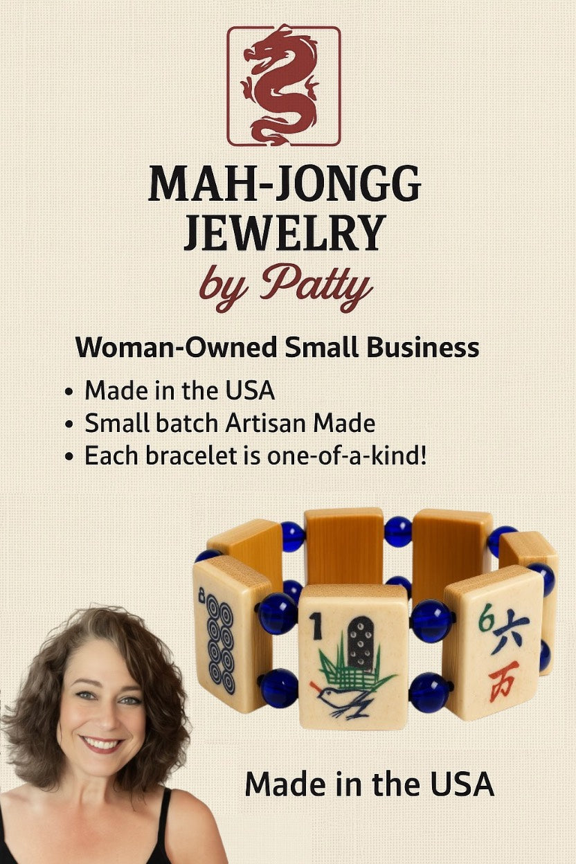 Vintage Handmade Bone & Bamboo Mah-Jongg Bracelet