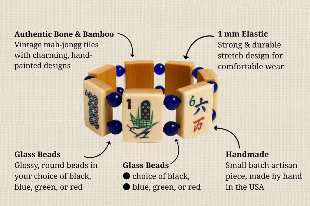 Vintage Handmade Bone & Bamboo Mah-Jongg Bracelet