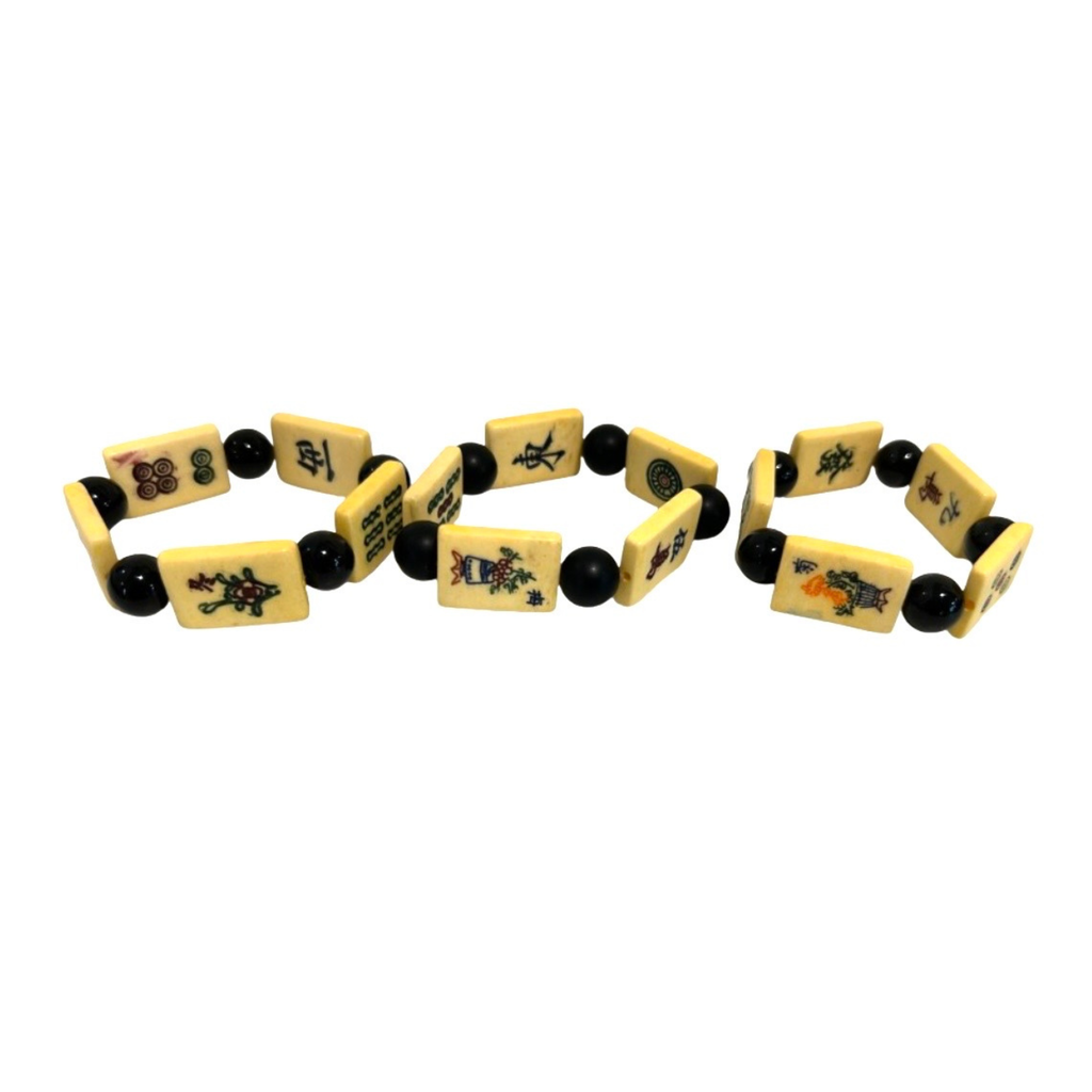 Tiny Bone Mah Jongg Bracelet - Double-Sided Mahjong Bracelet - Lightweight Vintage Style Earrings